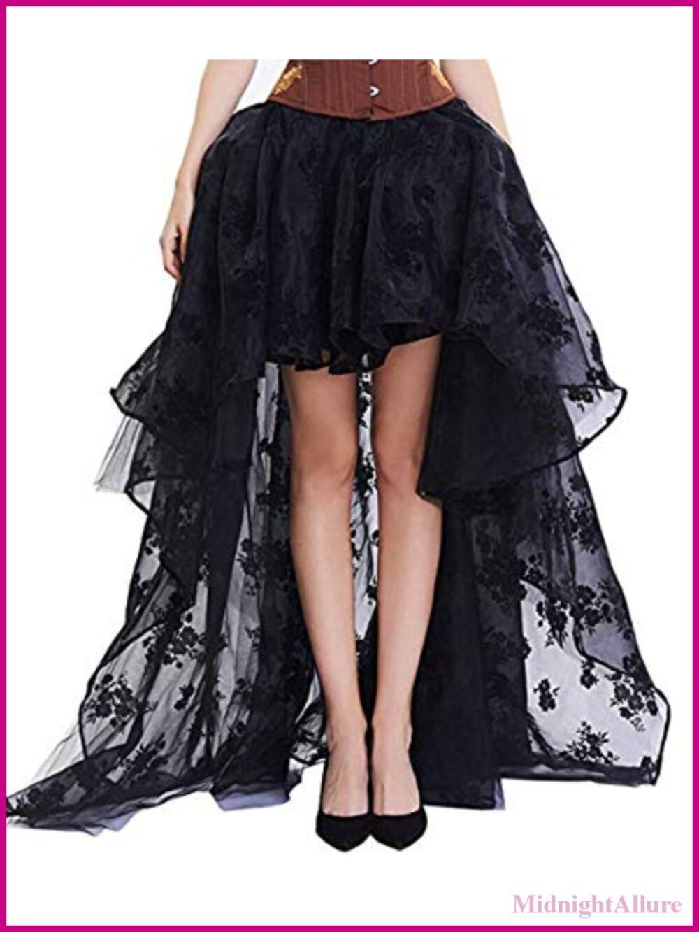 COSWE Women's Gothic Long Maxi Skirt High-Low Skater Skirt with Lace Detail